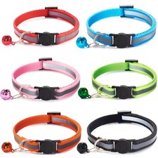 Cat Collar 6 Pack Reflective Breakaway Nylon Adjustable 19-32cm Mixed Colors