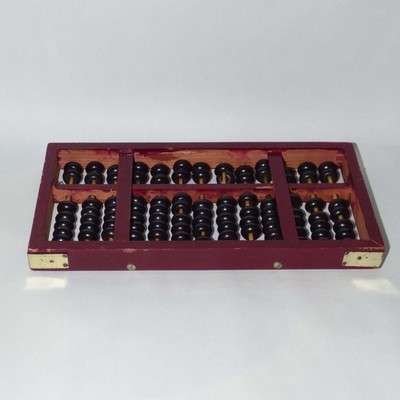 Vintage 1970s Chinese Suanpan Abacus Hardwood Brass Corners Zhejiang