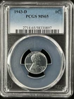 1943-D  1C  Lincoln Wheat One Cent  PCGS MS65  58330897