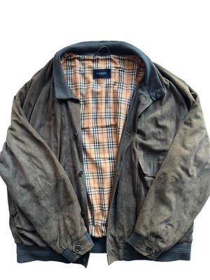 Burberry London Goat Suede Bomber Jacket Haymarket Check 2000s XL Vintage Rare
