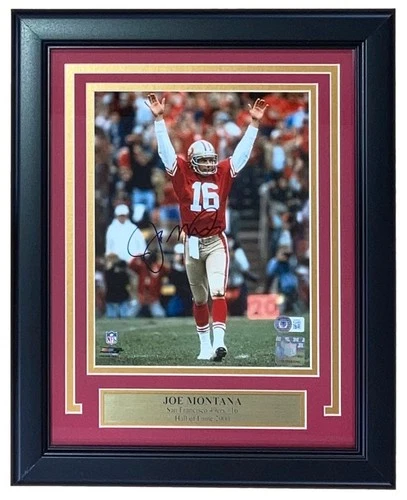 Joe Montana Signed Framed 8x10 San Francisco 49ers Arms Raised Photo BAS