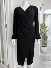 H&G NEW Ladies Black Wrap Split Cocktail Party Dress One size V-Neck Bellow Cut