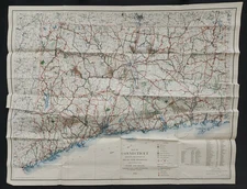 1932 vintage CONNECTICUT MAP trunk line highway roads farms more 22x28" HOEN