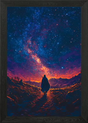 Lone Wanderer Under Starry Nebula S Framed Wall Art Poster Canvas Print Picture