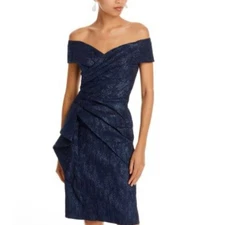 Teri Jon by Rickie Freeman Off-the-Shoulder Metallic Jacquard Dress Sz 4 $698 