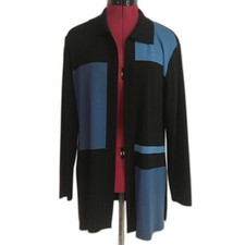 Exclusively Misook Luxury Knit Open Front Jacket Size Small Blue  Black Block