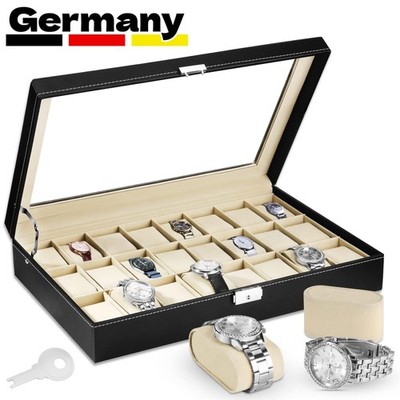 Uhrenbox Uhrenkoffer PU Leder für 24 Uhren Uhrenkasten Uhrenschatulle Uhrentruhe