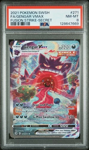 PSA 8 Gengar VMAX Full Alt Art Fusion Strike Pokemon Card #271 Clean Look