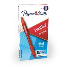 Paper Mate Profile Retractable Ballpoint Pens Bold 1.4mm Red 12 Count