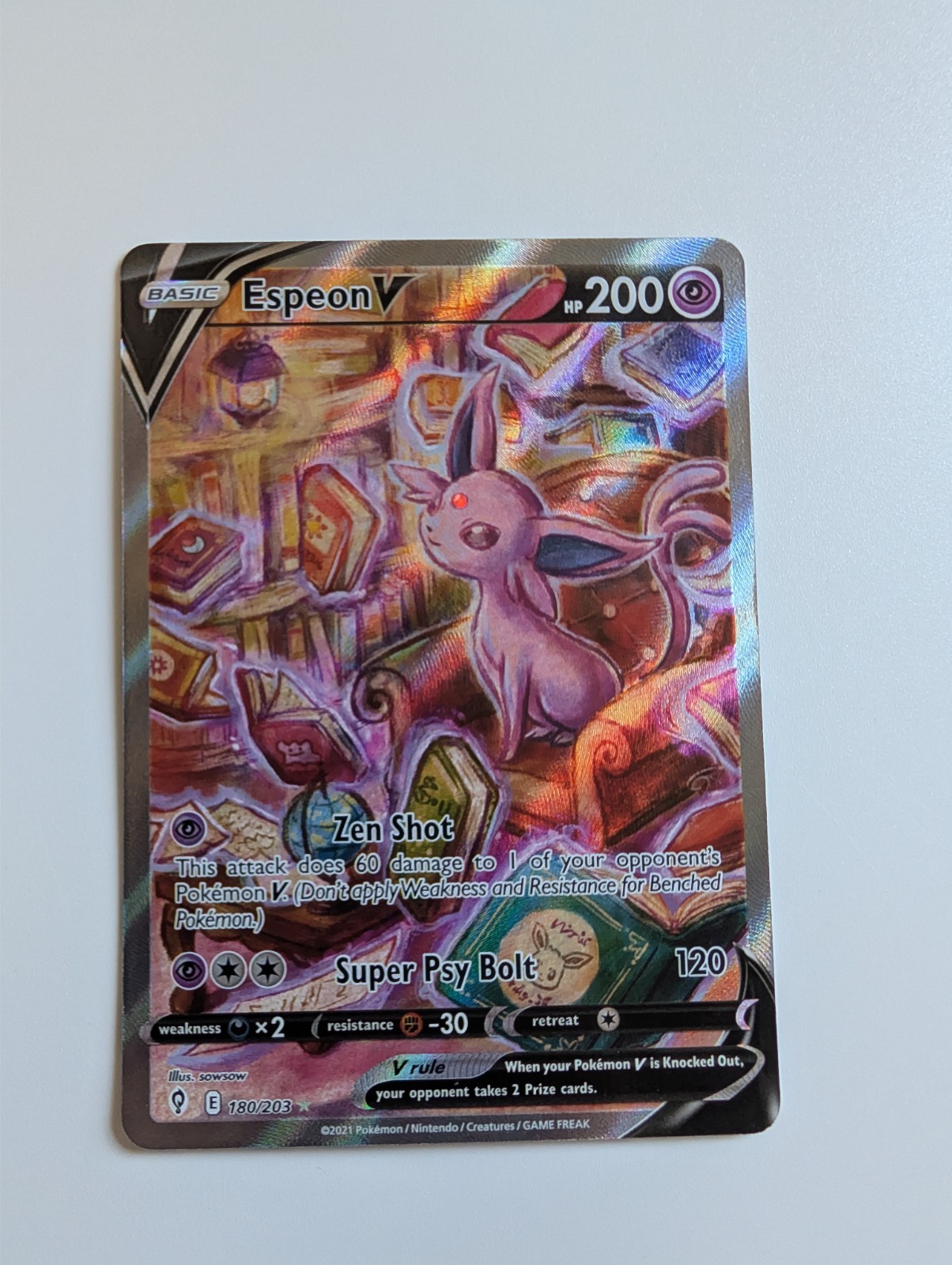 Espeon V (Alternate Full Art) 180/203 Swsh07: Evolving Skies Holo