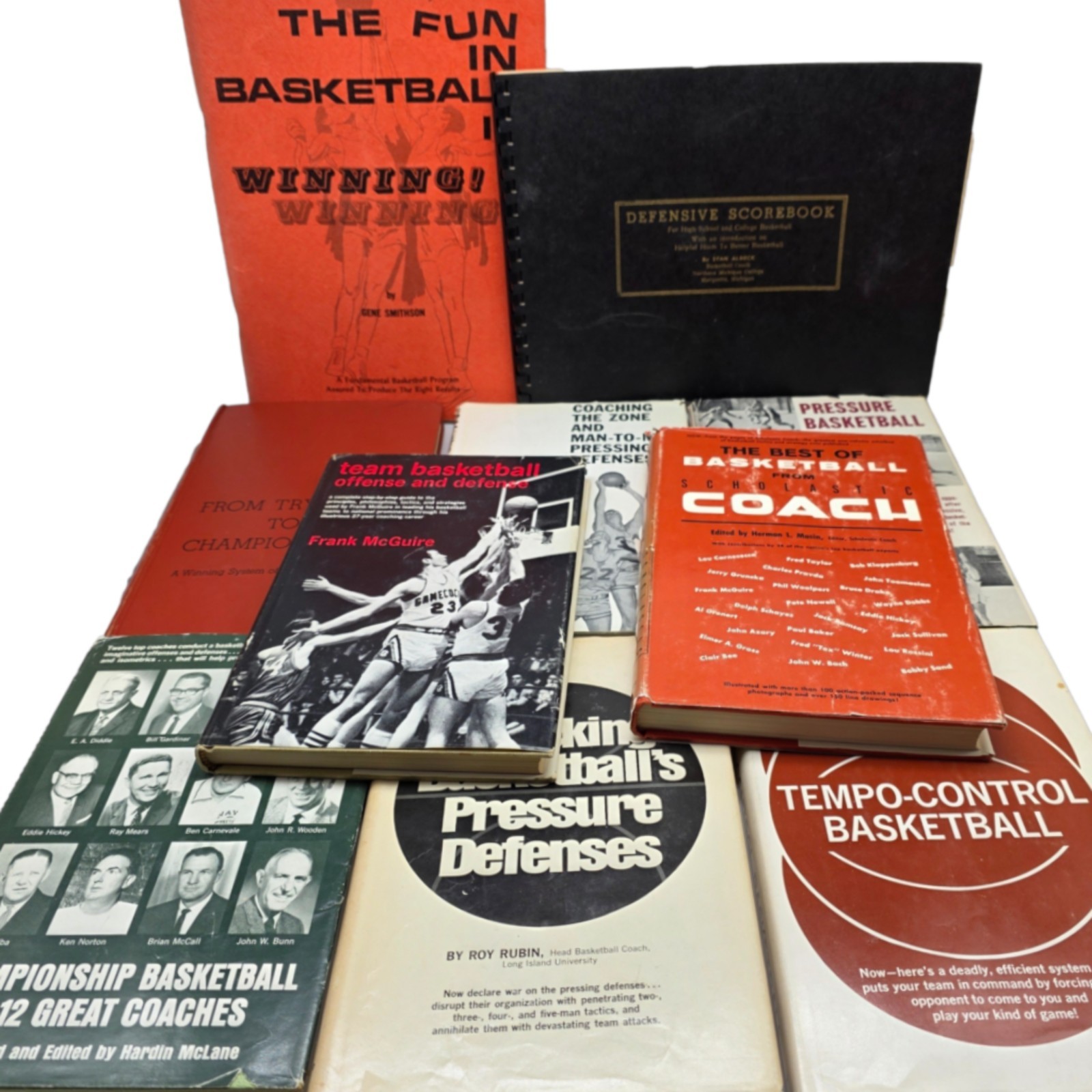 Vtg Basketball Coaching Books Lot 10 John Wooden Frank Mcguire Defense Playbook