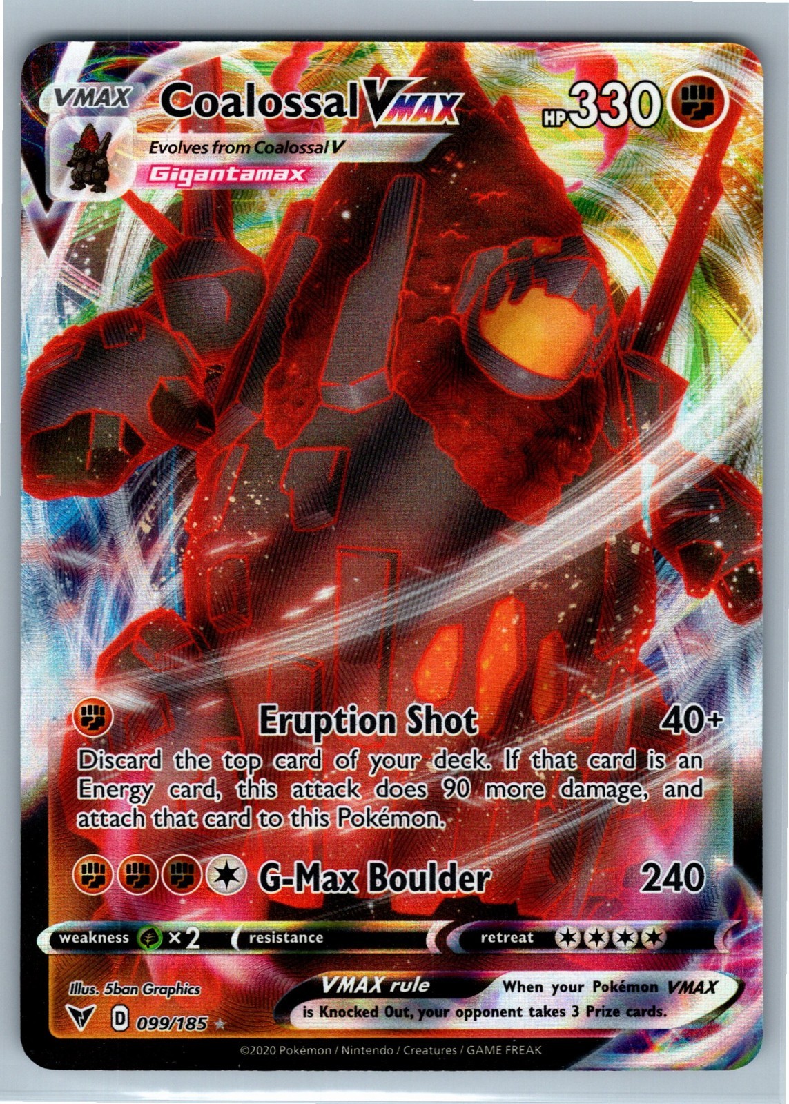 Pokemon Card - Coalossal VMAX 99/185 - SWSH04: Vivid Voltage NM