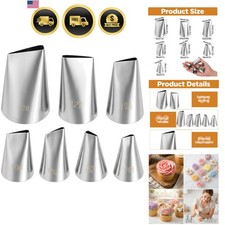 7 Pcs Cake Piping Tips,Flower Piping Tips Set with Coupler Petal & Rose Pipings