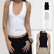 Tank Air Deep V-neck Vests Slim Fit Tank Tops Sleeveless Short Top Women New