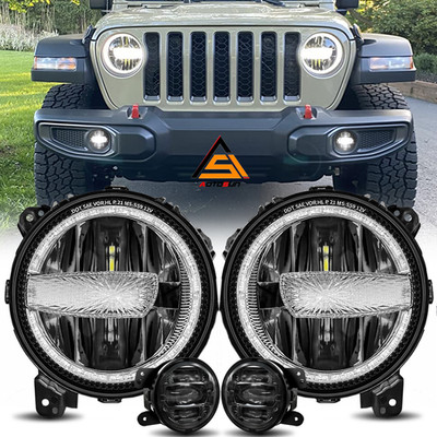 9'' DRL LED HEADLIGHT 4'' FOG LIGHT PLUG N PLAY FOR JEEP WRANGLER JL 2018-2024