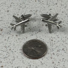 Vintage Airbus A320 Airplane Plane Body Model Silver Tone Cufflinks #51409