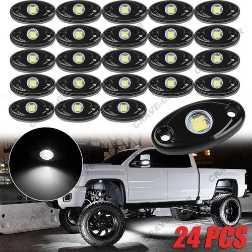 24Pcs White LED Rock Light Pods Underbody Glow Lamp Offroad SUV Pickup Truck UTV