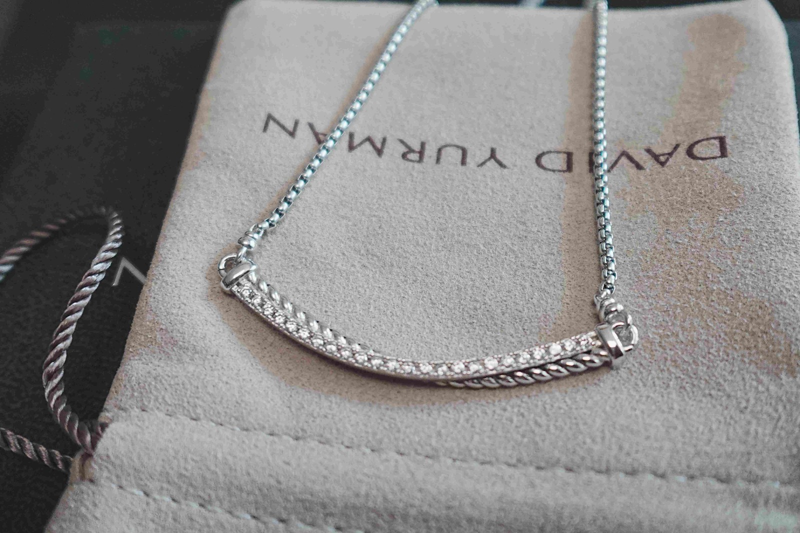 New/DAVlDYurmanSteringSilver/Crossover/Bar Pendant Necklace with  16-17"
