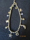 KIRKS FOLLY GOLD TONE CELESTIAL MOON & STARS ANKLE BRACELET 9-10"
