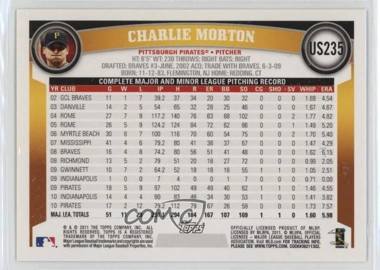 2011 Topps Update Platinum Diamond Anniversary Charlie Morton #US235 - Image 2 of 2