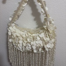 White Sequin  Faux Pearl Fringe Shoulder Bag - Bridal Y2K Glam Coquette Evening