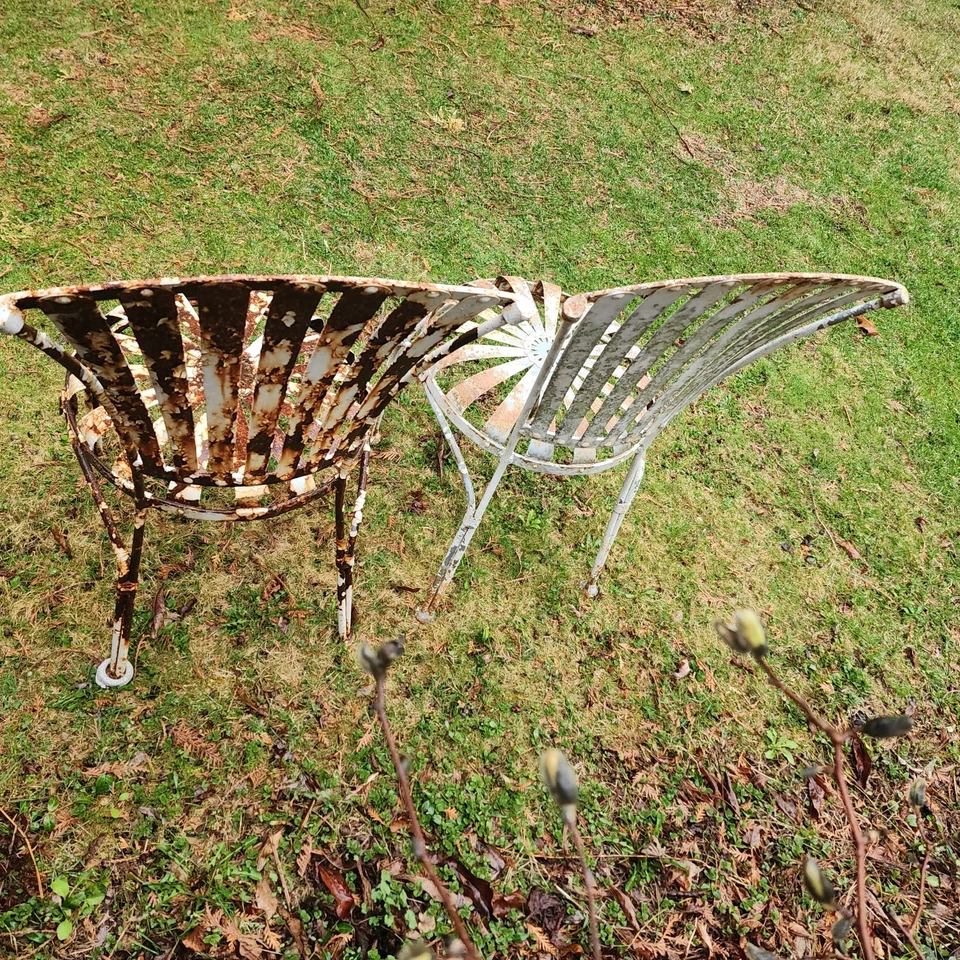 Par de sillas de muelles raras art deco francois carrera metal gargen sunburst fanback Foto 4 de 4