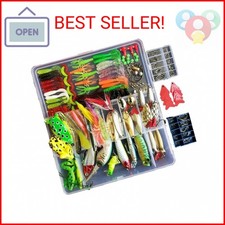 Topconcpt 275-Piece Fishing Lure Kit - Frogs, Spoons, Grasshoppers - for Bass, T