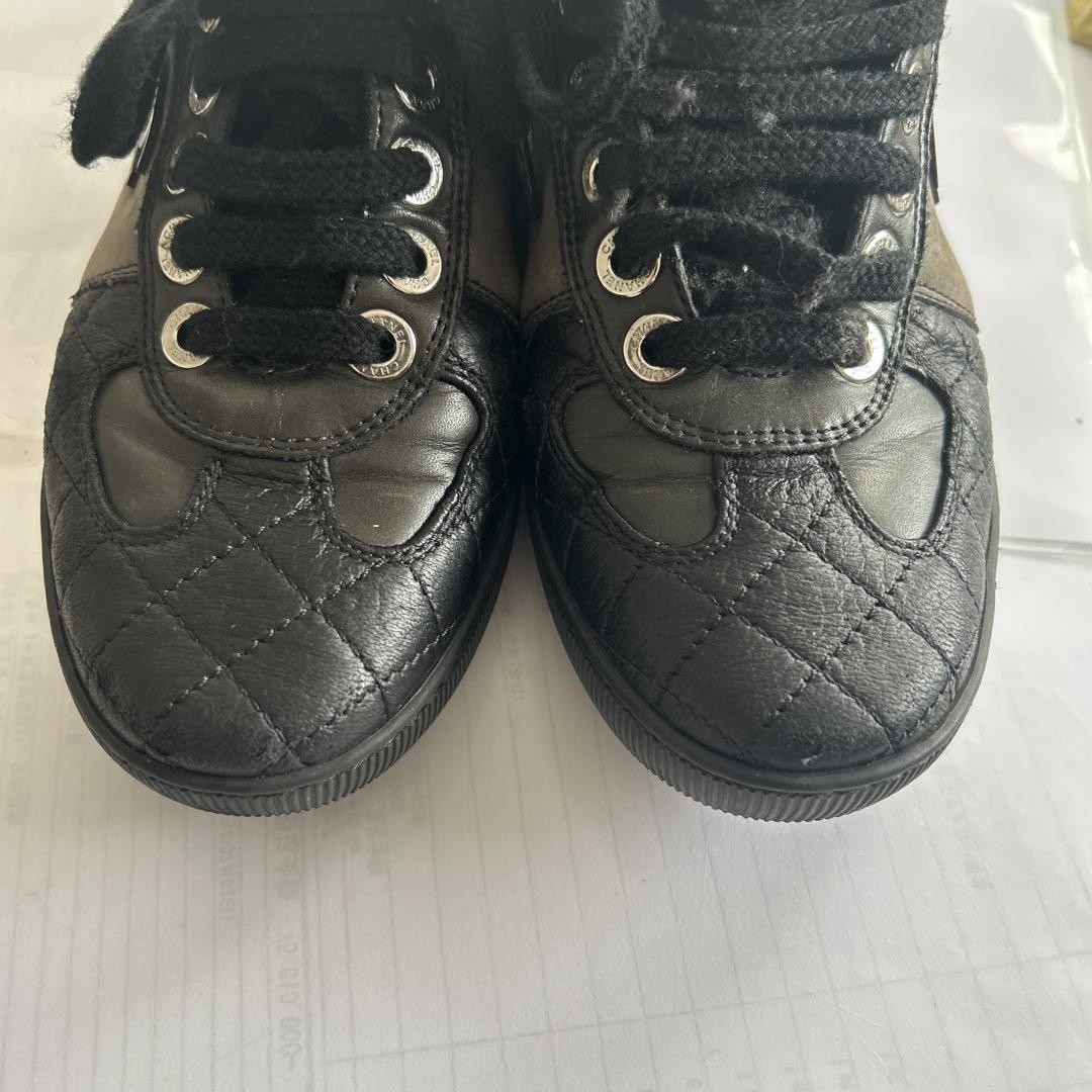 Chanel High-Cut Sneakers Shoes Black Leather Size 36 US About 6 For Women