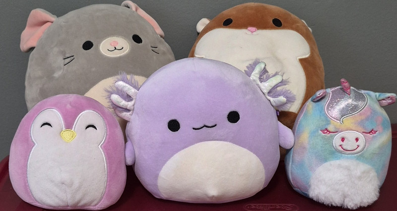 Squishmallows Mixed Lot 5 Plush: Owl Unicorn Mouse Unicorn  Axolotl