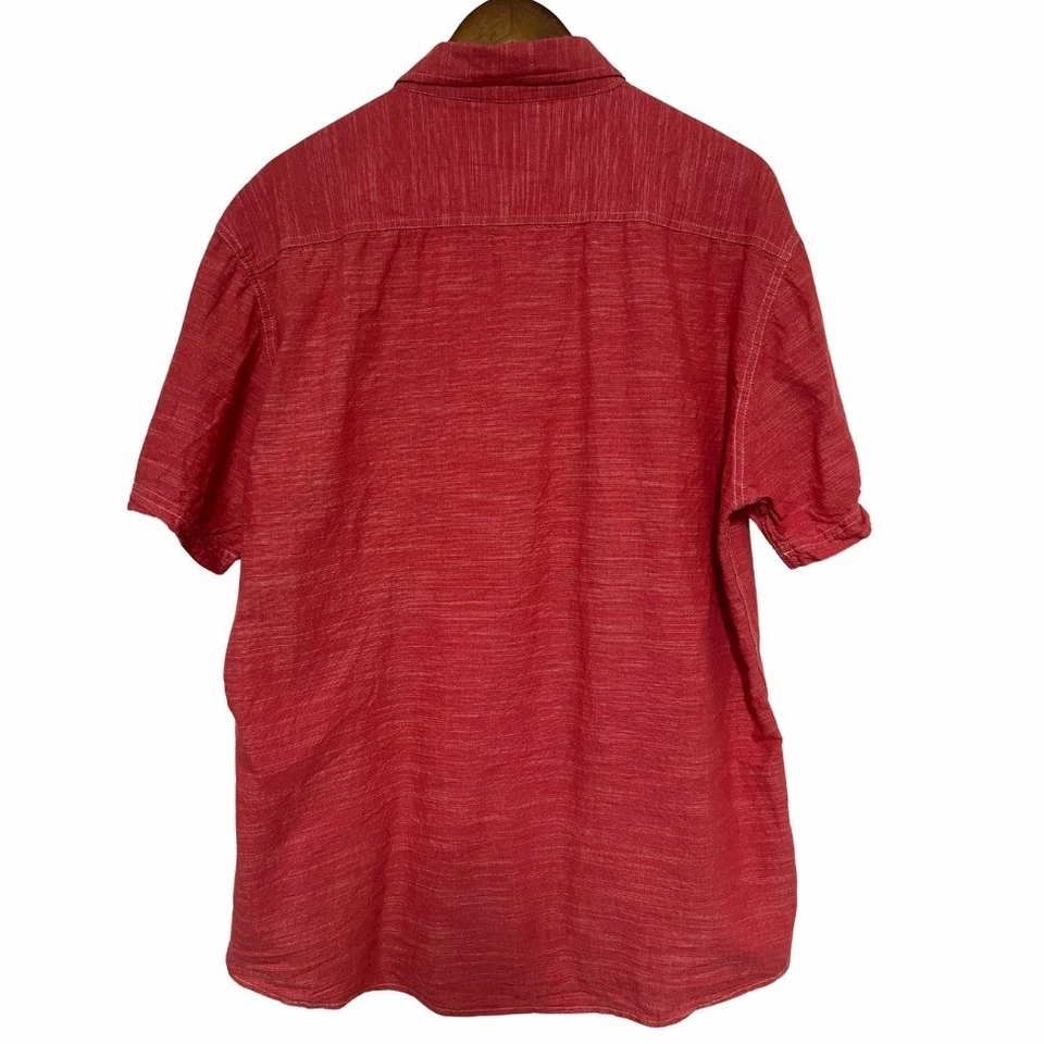 Holton 帆布布纽扣衬衫男式 XXL 红色短袖休闲 — 第 2/4 张图片