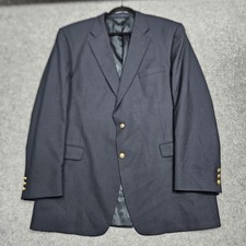 Vtg Burberry London Blazer Mens 48L Navy Blue 100 Wool Single Breasted Button