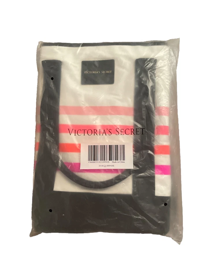 Victoria's Secret Sunkissed Large Canvas Tote Beach Bag Stripe Pink White Orange - Image 4 of 4