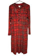 Aria Collection Velour Nightgown Red Tartan Plaid Long Sleeve Womens Size Large