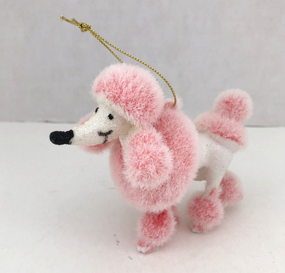 Pink Plush Poodle Christmas Ornament Kurt Adler Fluffy Coat Tail Retro Style