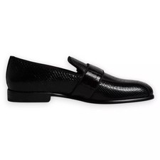 DOLCE & GABBANA Shoes Black Exotic Leather Logo Loafers Dress EU42 / US9 2000usd
