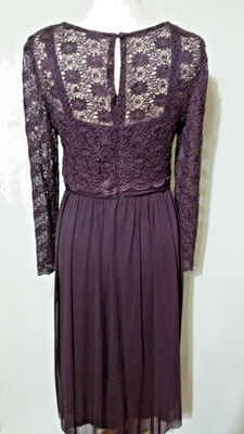 NWT-R&M Richards-Tea Length Glitter Lace Top Dress(Eggplant) - Sz 12 -MSRP $130