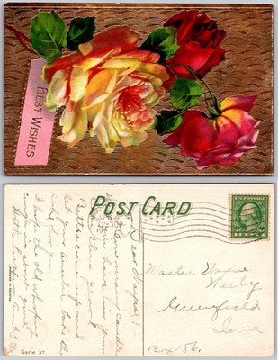 Best Wishes Roses Greenfield Iowa Postcard