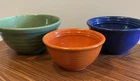 Vintage Bauer Pottery Mixing Bowls-Set of 3- #12,18,24-Green, Blue, Orange