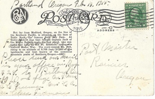 POSTAL ROGUE RIVER, OREGON Mesa de exhibición de montaña presa de rayos dorados. Mt. Pitt 1914 - Imagen 2 de 2