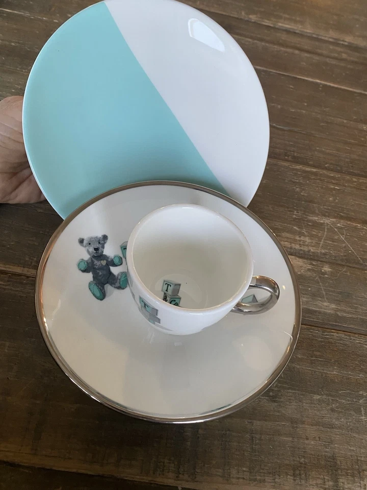 Tiffany & Co. Baby Bear & Blocks Juego de 3 Piezas Taza Tazón Plato Nuevo Sin Caja Foto 2 de 4