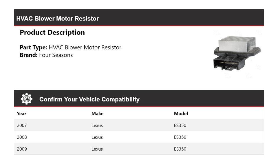 Resistor de motor soprador para 2007-2009 Lexus ES350 HVAC 4 estações 2008 - Imagem 2 de 4
