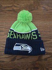 Seattle Seahawks Beanie Hat Adult One Size Fits All Blue Pom Pom NFL New Era