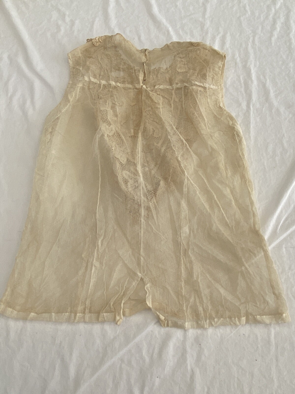 Antique Edwardian 1910s Sz XS Blouse Top Ivory Lace Mesh Crochet Lingerie