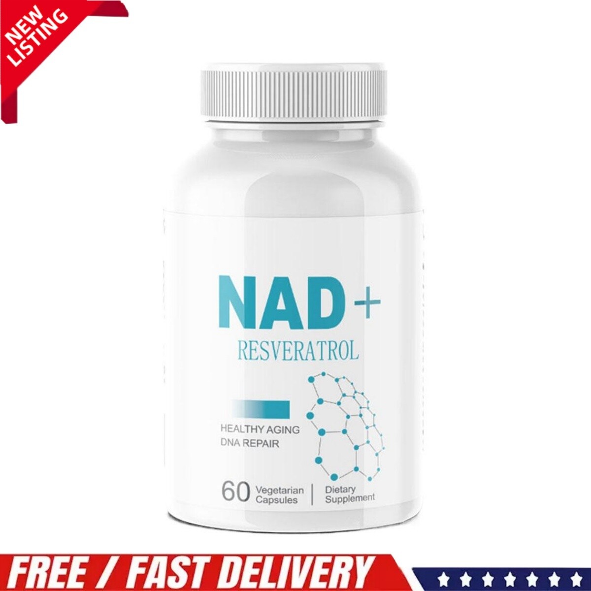 NAD+ Resveratrol Supplement, Support Cellular Energy, Aging Defense 60 Caps QX