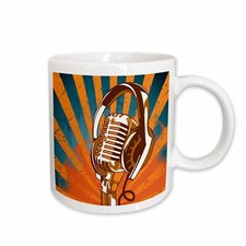3dRose Vintage Mic Microphone And Headphones On Grunge Halftone Rays Background