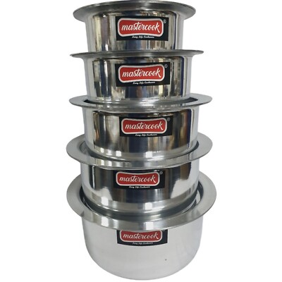 Aluminium Brühe Suppeneintopf Currytopf Gujrati Tope Töpfe 5 Stück Kasserolle mit Deckel