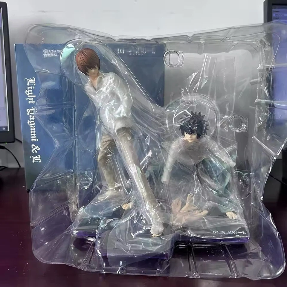 Action Figure Death Note Anime L + Light Yagami 24cm Kira Manga Statua Collezion - Immagine 3 di 4