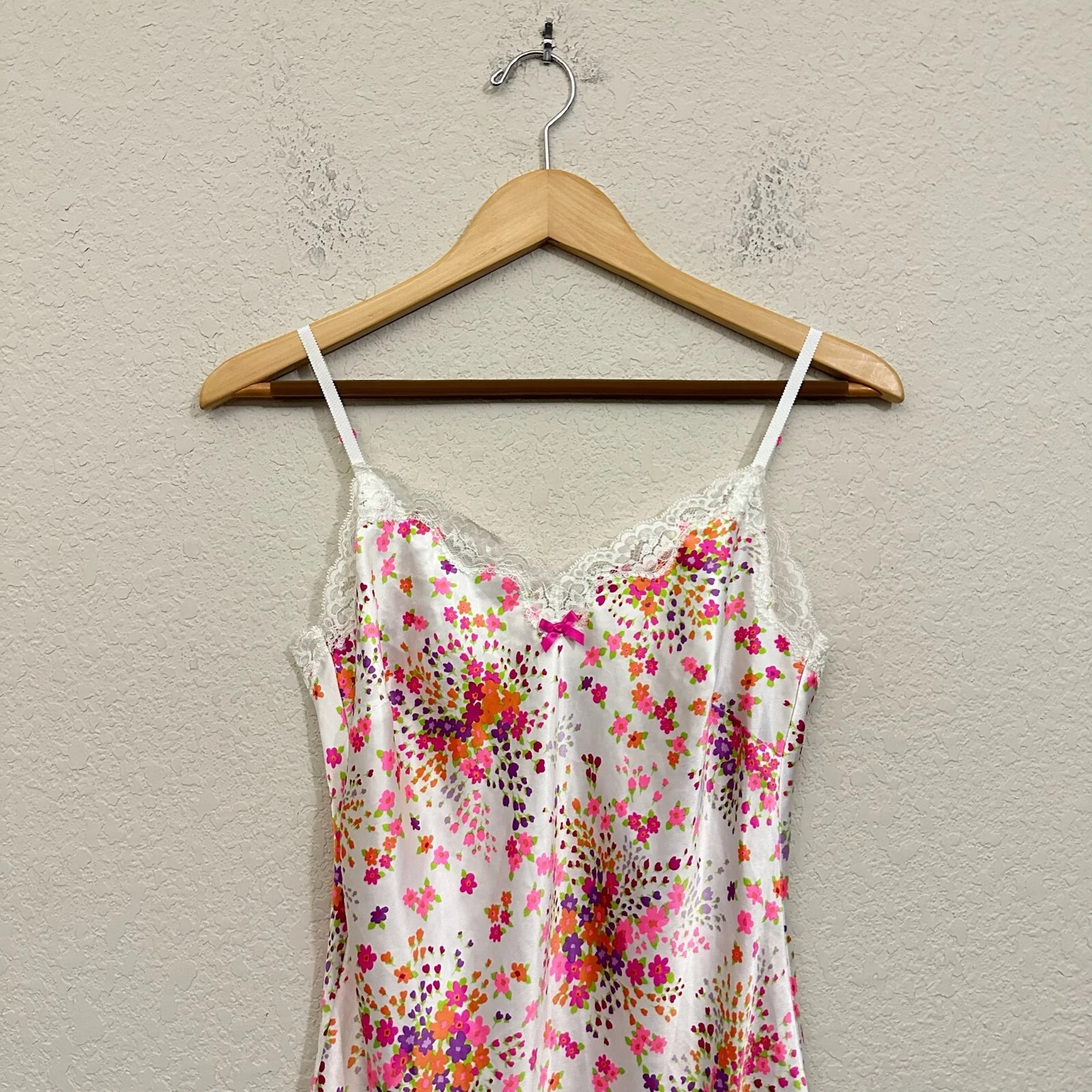 VALENTINO VINTAGE VICTORIA'S SECRET abito slip donna S bianco Ditsy floreale raso babydoll