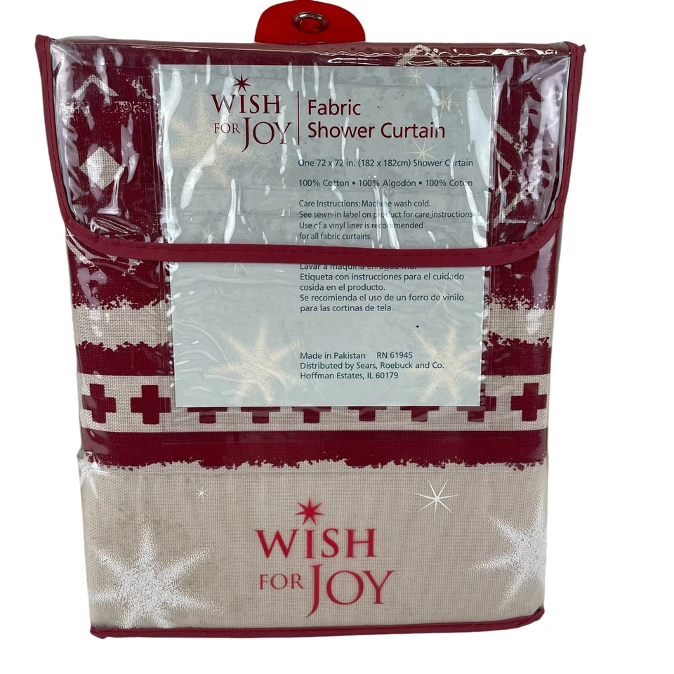 Nuevo con etiquetas Cortina de Ducha 100% Algodón 72"x72" Rojo y Blanco Deseo de Alegría Foto 4 de 4