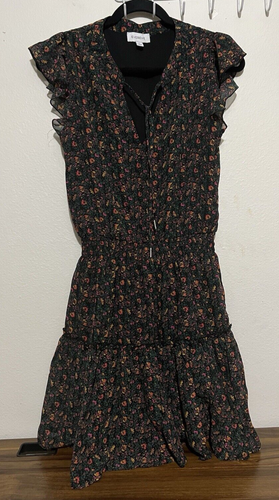 Evereve floral Dress Chiffon Tie Neck Women's Sz S